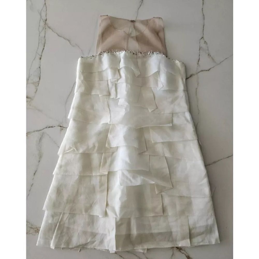NWT BCBGMaxazria 8 Off White Woven Silk Dress Layered - Picture 5 of 11